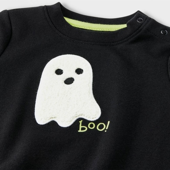 CAT & JACK 2 PC GHOST GRAPHIC TOP & PANTS SET - BLACK SIZE 0-3M (NEW WITH TAGS) - Picture 3 of 4